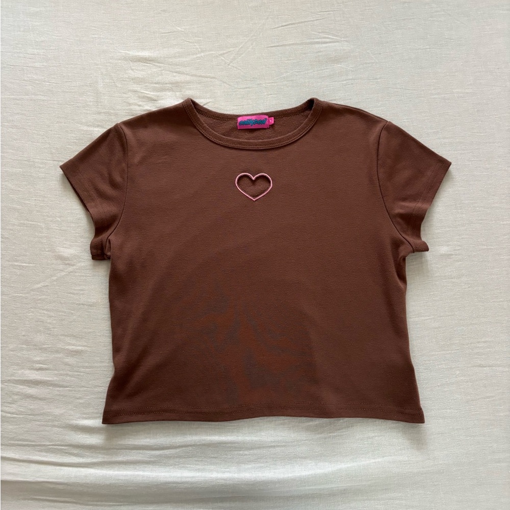 Edikted Brown Tee with Pink Heart Accent